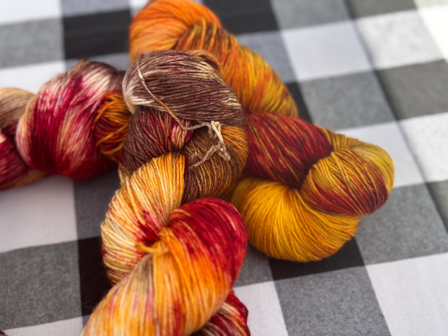 Happy Fall Y’all! dyed-yarn-merino wool-Hank- fingering weight-sock weight-DK Weight-Worsted weight- crochet yarn - knitting yarn